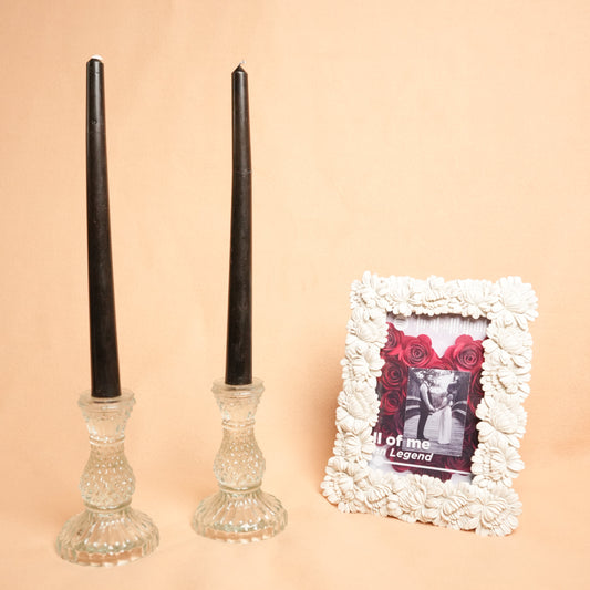 black taper candle set, midnight flame candle, luxury candle stand, modern home decor candle, Ora Home Decor decor, romantic candle set