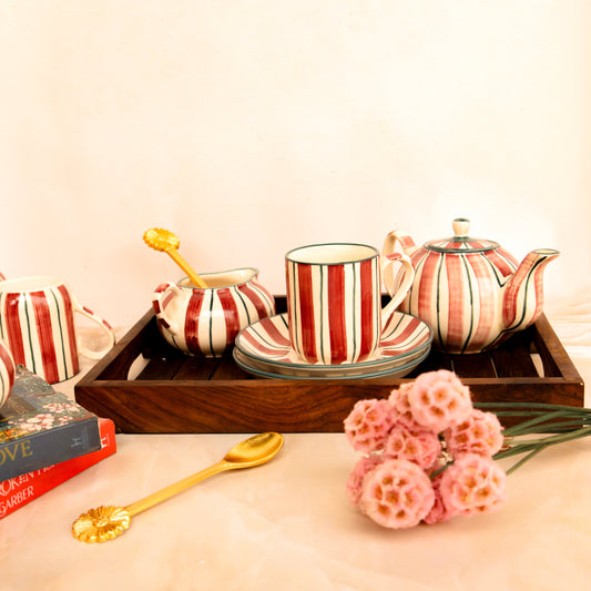 Crimson stripes tea set