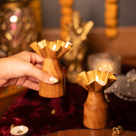 Rustic bloom tealight holder - set of 2