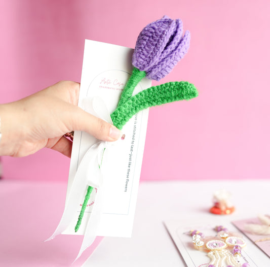 Handcrafted Tulip crochet Rakhi hamper (Dark Purple)