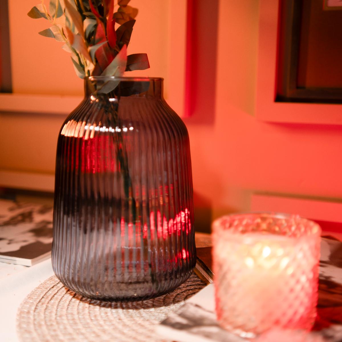 charcoal ribbed glass vase