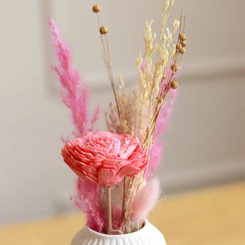 Mini Snow white vase with aroma mist bunch - https://orahomedecor.in/