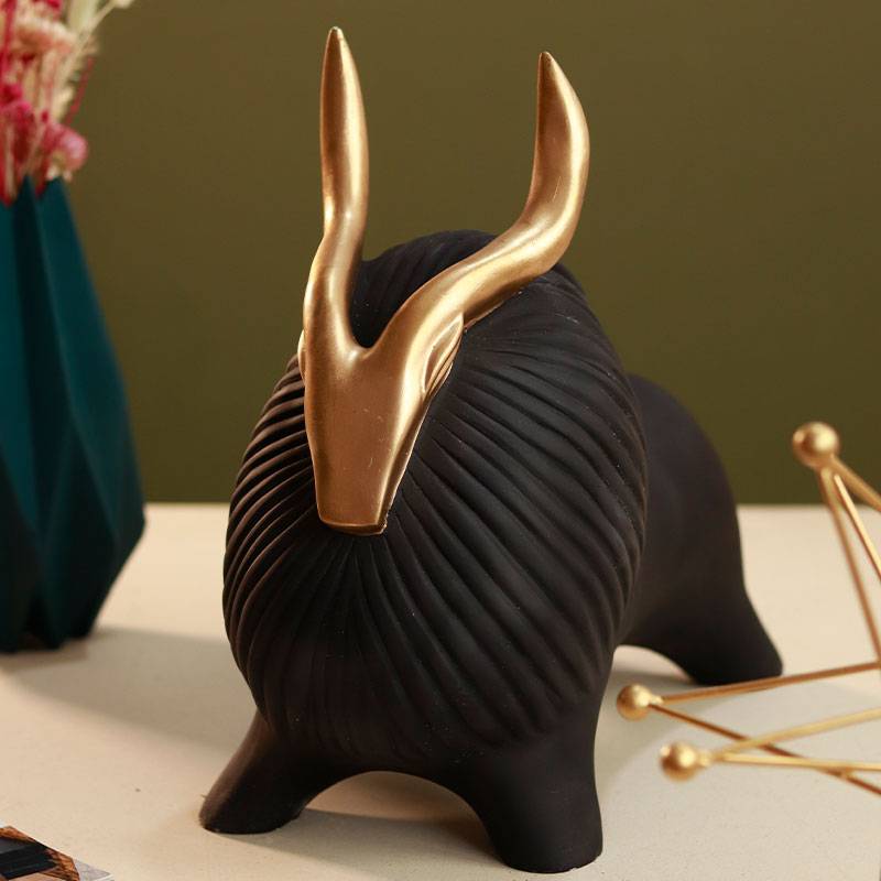 Horned Zen Yak sculpture-Black - https://orahomedecor.in/