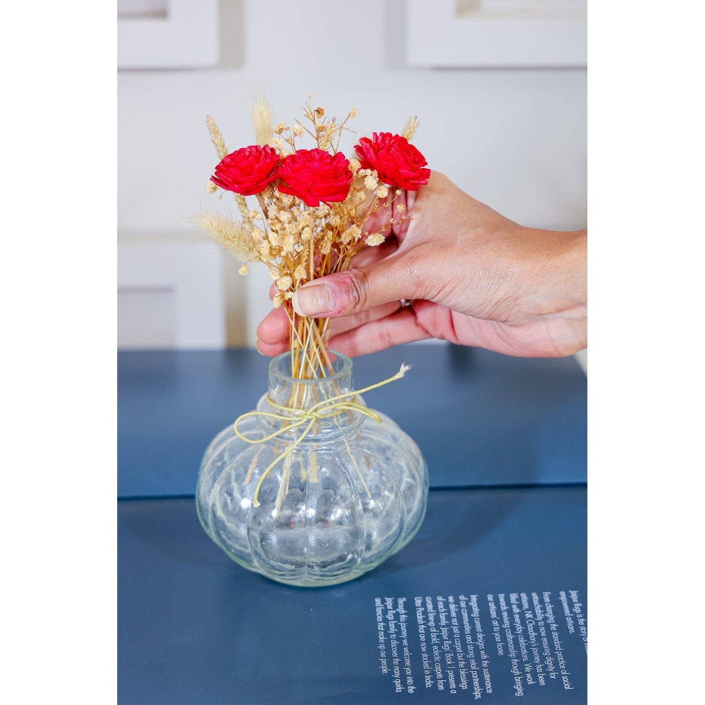 Mini glass bottle vase with red velvet bunch - https://orahomedecor.in/