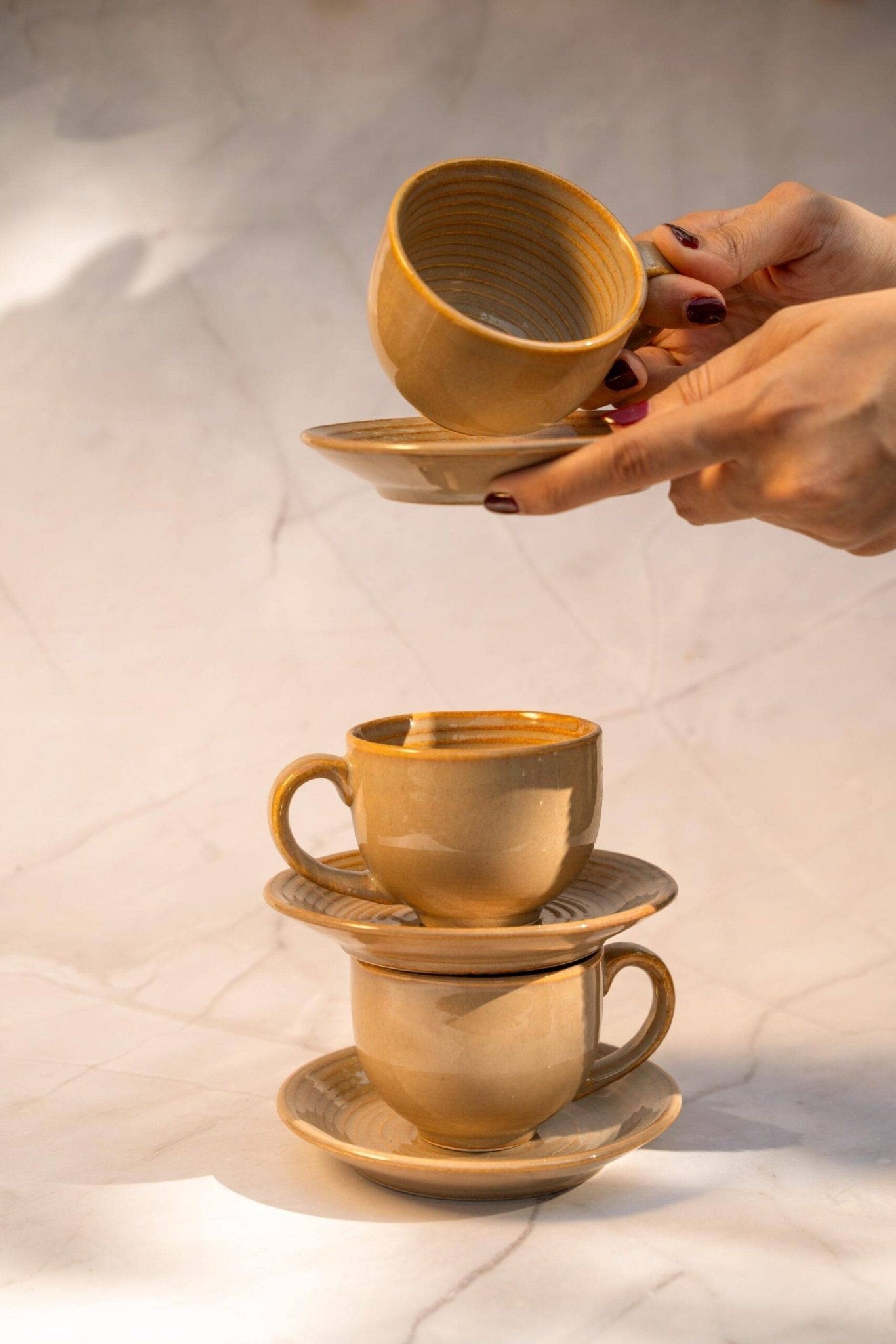 Beige Bloom Tea set - https://orahomedecor.in/