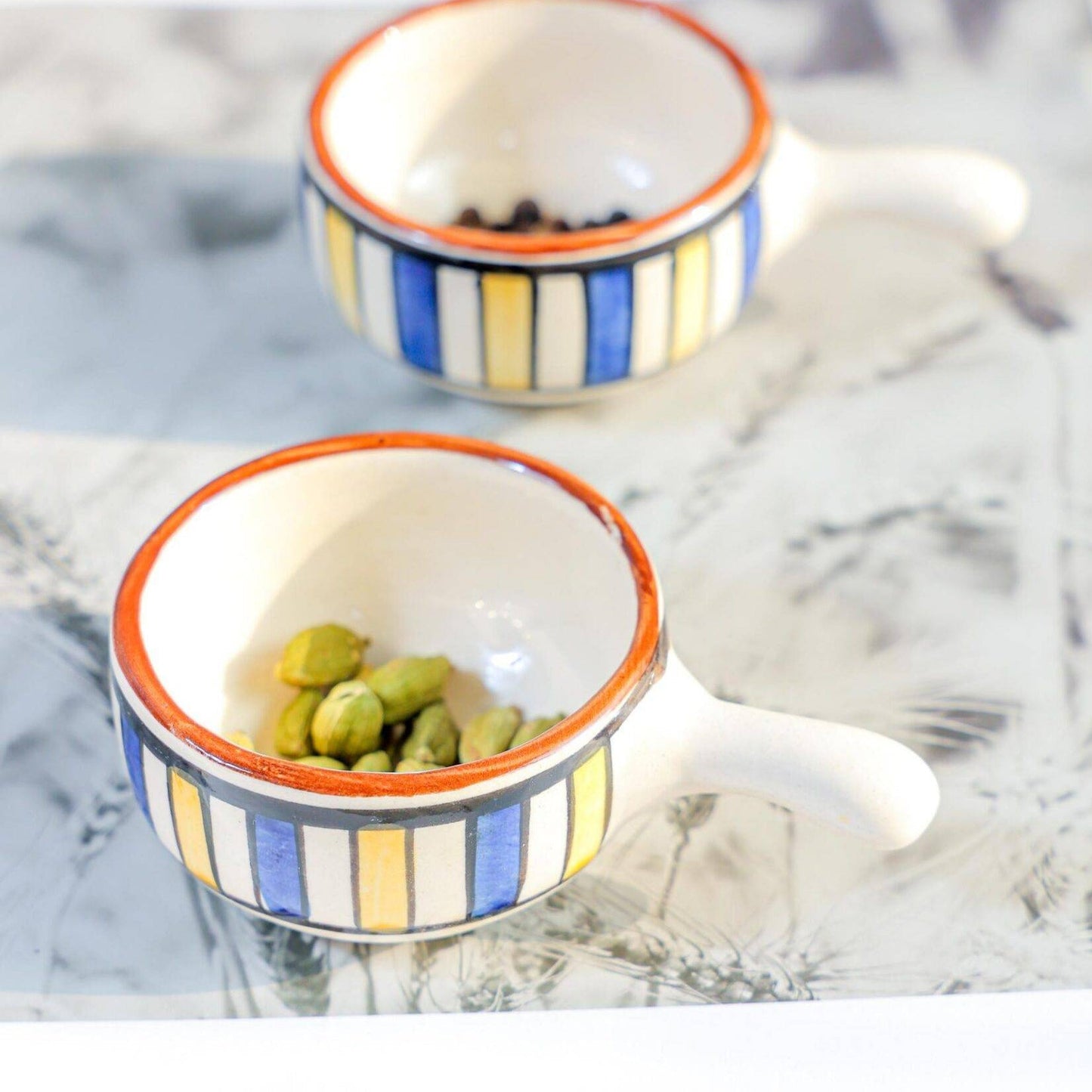 Mini chutney bowl set of 2 with handle - https://orahomedecor.in/