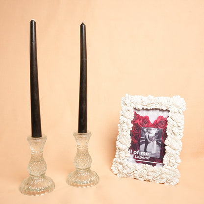 black taper candle set, midnight flame candle, luxury candle stand, modern home decor candle, Ora Home Decor decor, romantic candle set