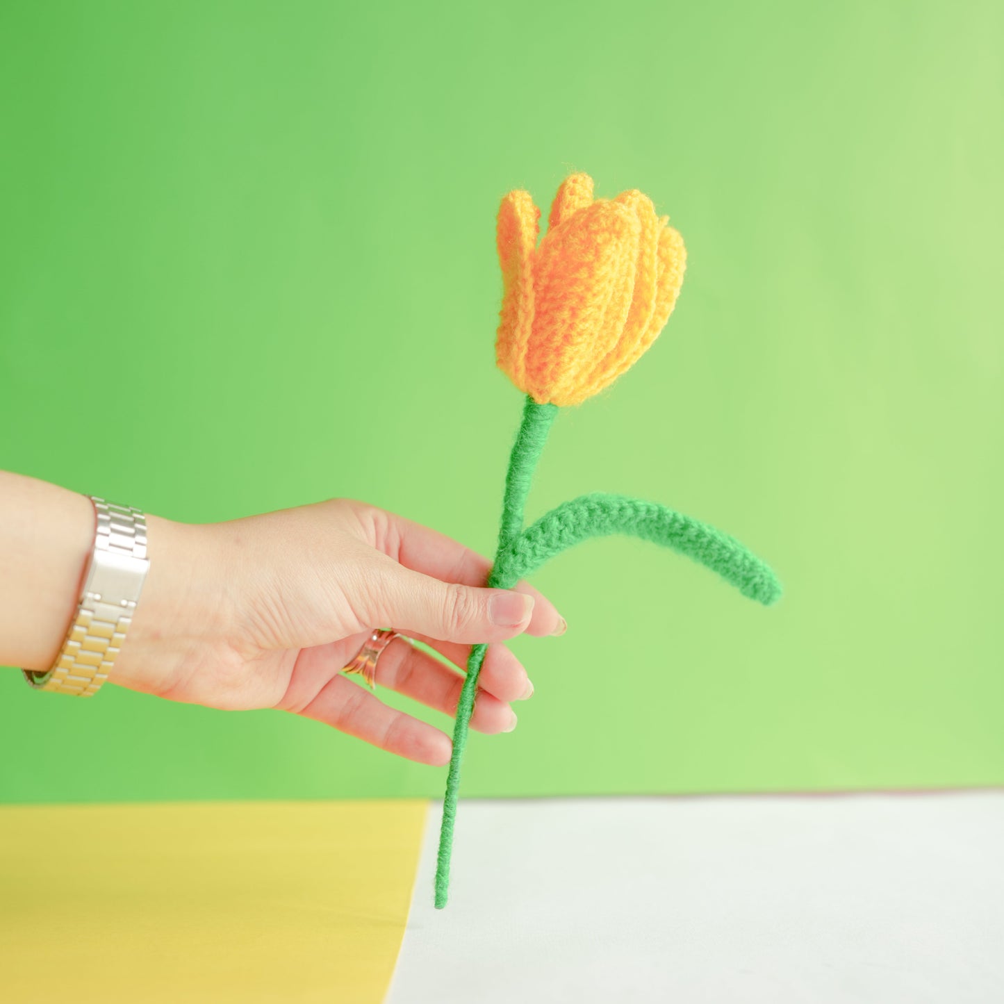 Handcrafted Tulip crochet Rakhi hamper (yellow)