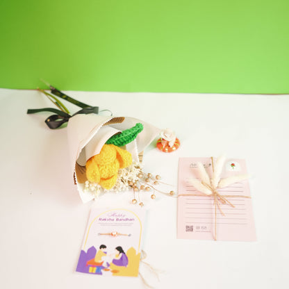 Tulip Dried flower crochet bunch Rakhi hamper
