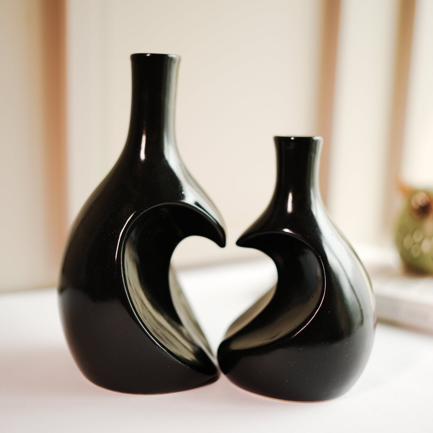 Black Heart Shaped Ceramic Vase Set of 2