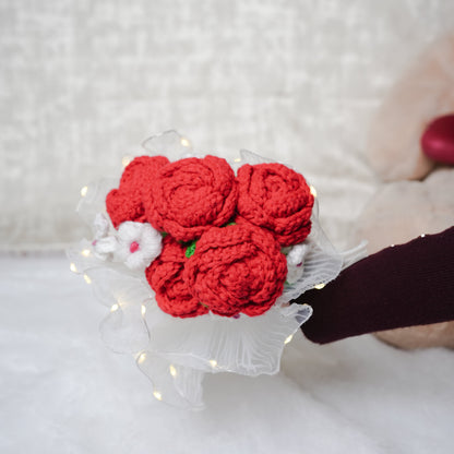 Radiant Red Rose Bloom – Handcrafted Crochet  with LED Glow | Ora Home Decor