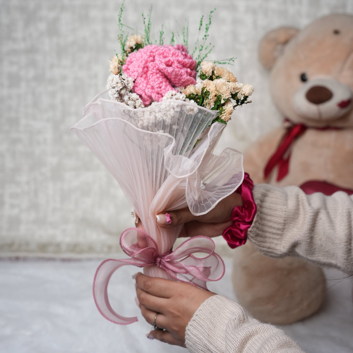 Pink Whisper Crochet Carnations – Handcrafted Forever Flower Decor | Ora Home Decor