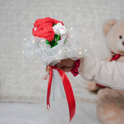 Radiant Red Rose Bloom – Handcrafted Crochet  with LED Glow | Ora Home Decor
