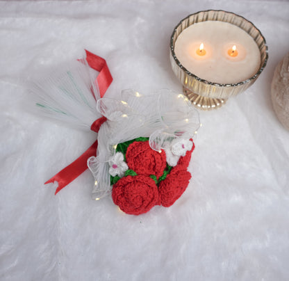 Radiant Red Rose Bloom – Handcrafted Crochet  with LED Glow | Ora Home Decor