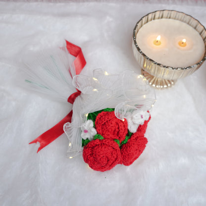 Radiant Red Rose Bloom – Handcrafted Crochet  with LED Glow | Ora Home Decor