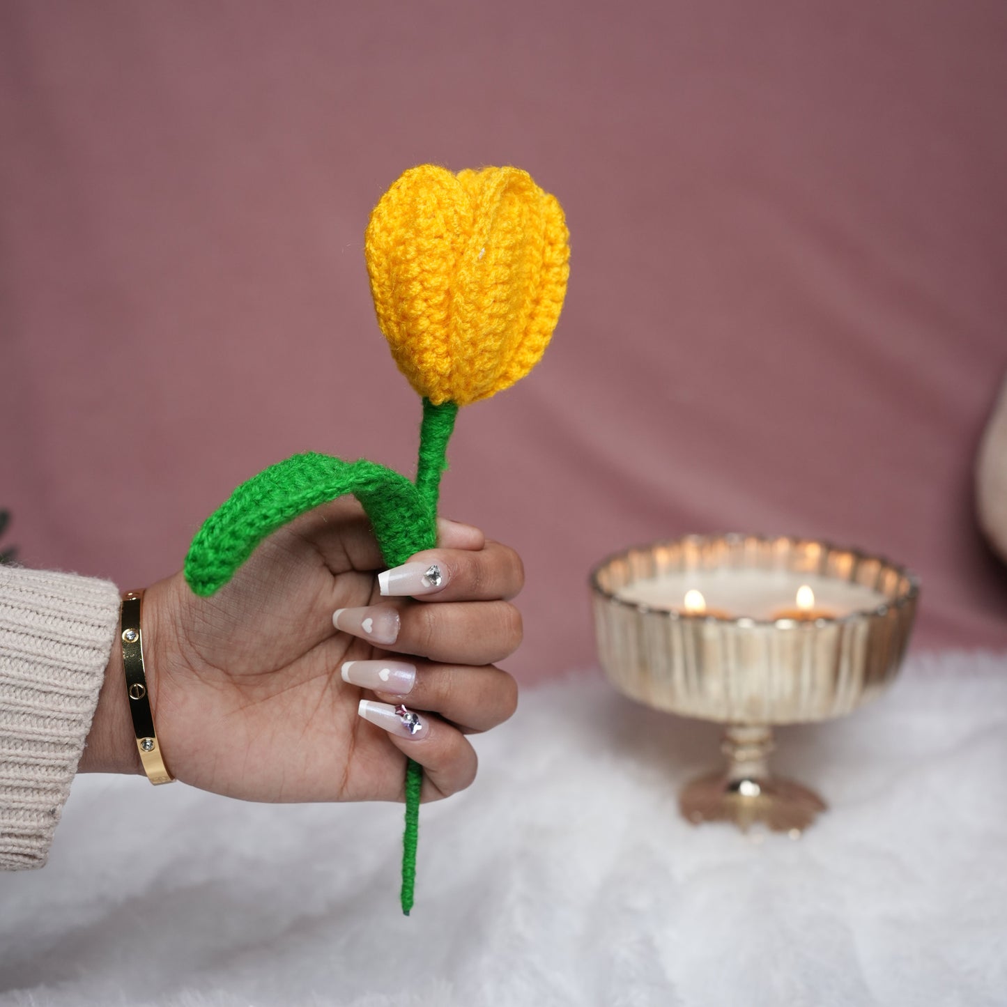 Handcrafted Tulip Crochet – Yellow Forever Flower | Ora Home Decor