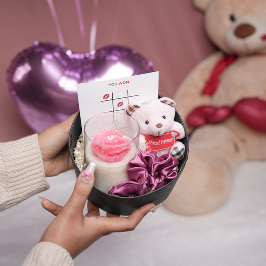Forever Yours Gift Box | Valentine Gift Hamper with Candle & Teddy