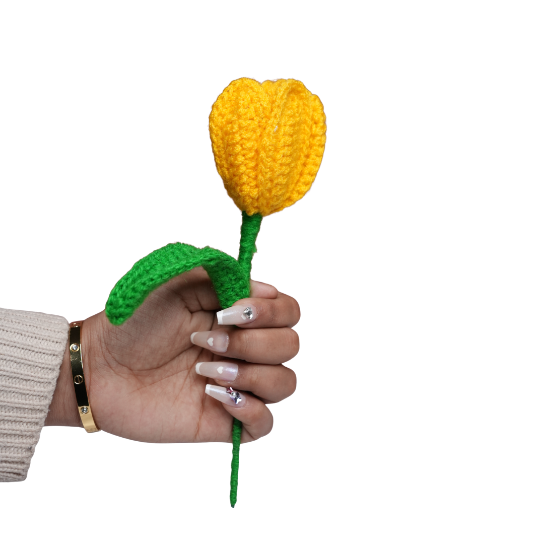 handcrafted yellow tulip crochet flower decor by Ora Home Decor