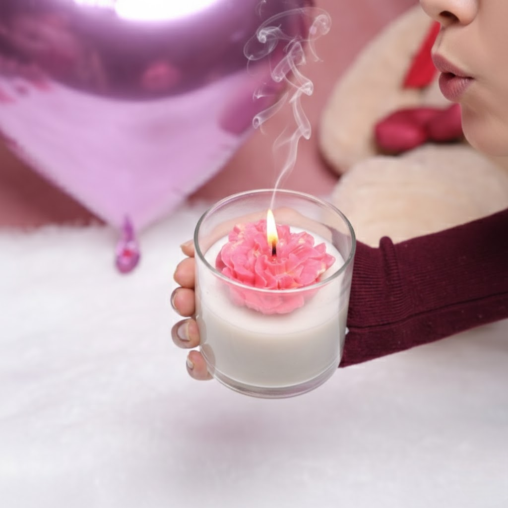 Petal Glow Candle – Floral Pink Valentine Candle | Ora Home Decor
