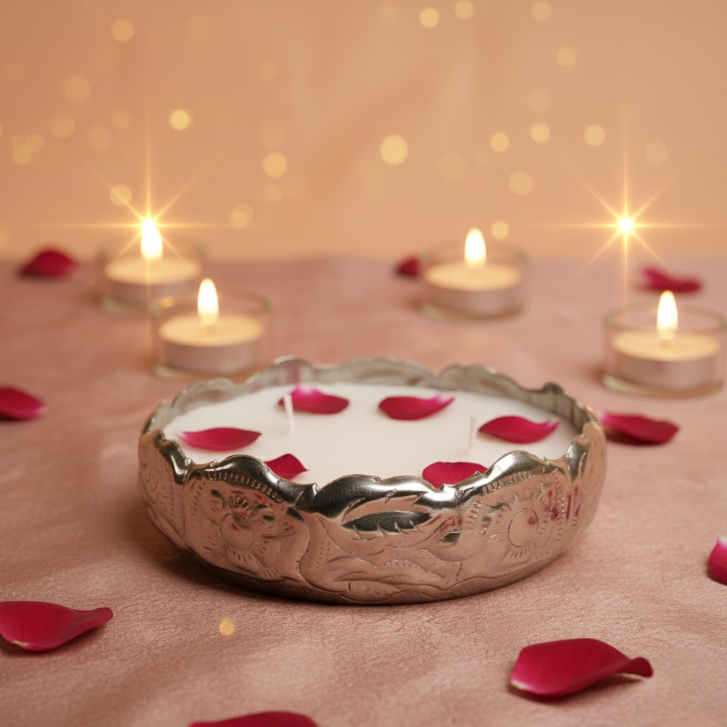 chandi urli silver candle festive home decor by Ora Home Decor