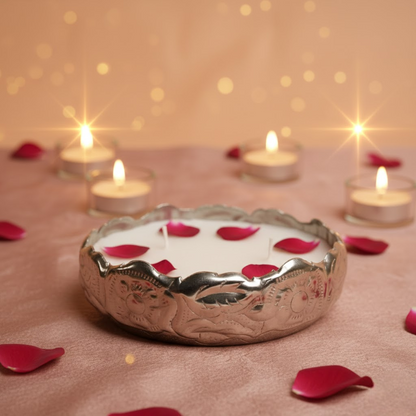 chandi urli silver candle festive home decor by Ora Home Decor