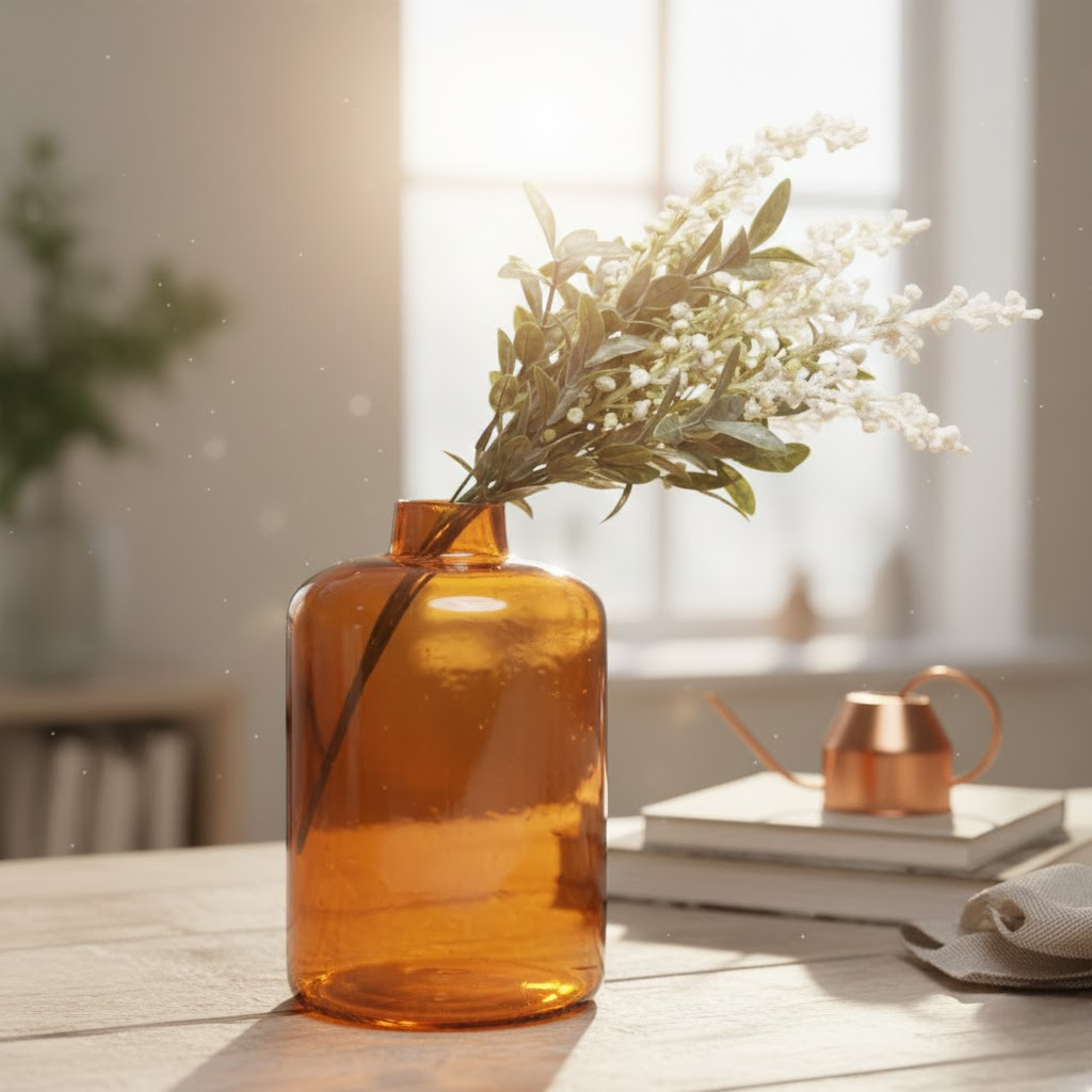 Honeyglass Bloom | Amber Glass Vase with Dried Flowers for Home Decor
